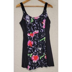 La Isla Swimsuit Womens Black Size 48 (16W) Floral One Piece NEW Swim Dress 1322